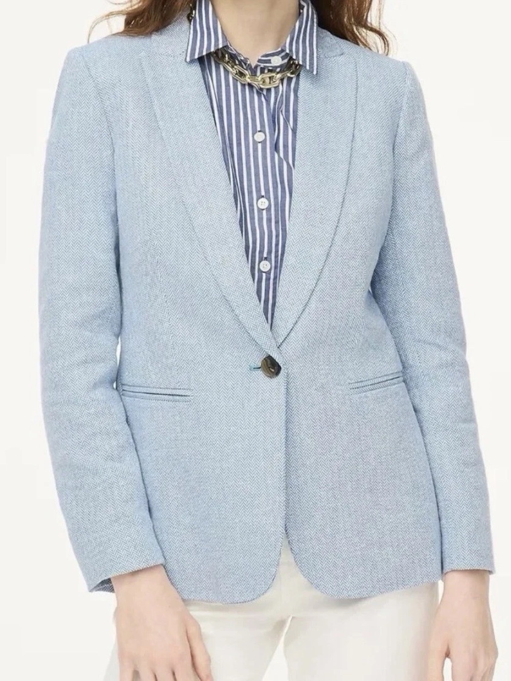 J.Crew Women’s Blue Herringbone Linen Blend Blazer Jacket Size 18 NWT